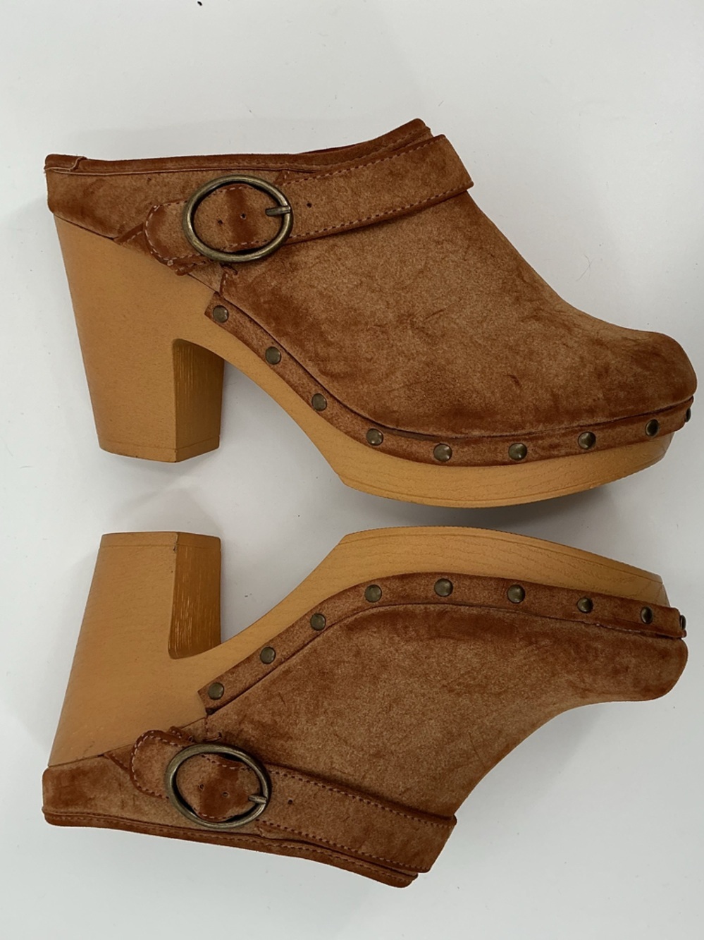 a.n.a Chunky Suede Slip-On Clogs Heels with Buckle